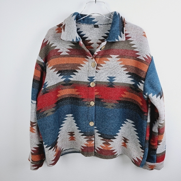 Emery Rose Geo Print Aztec Drop Shoulder Shacket Jacket XL - Picture 4 of 9